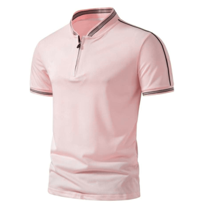 เสื้อเชิ้ตผู้ชายสีเบจ คอตั้ง แขนสั้น มีซิป ทรงสลิมฟิต ระบายเหงื่อได้ดี ผลิตจากโพลีเอสเตอร์ เหมาะสำหรับฤดูร้อน - Product Image 2