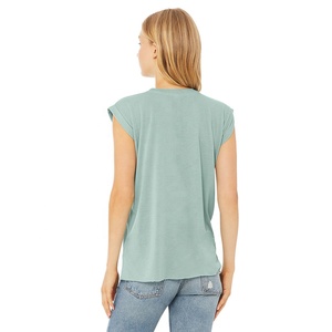 Couleur bleu poussiéreux t-shirt fluide pour femmes avec manchette roulée t-shirt décontracté drapé 65% polyester 35% viscose - Product Image 3