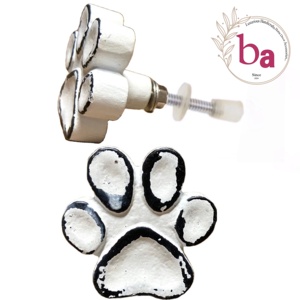 Boutons de porte d'armoire en fonte rustique blanche de style industriel Boutons pour animaux de compagnie Chien chat Animal imprimé patte de cuisine chambre à coucher - Product Image 1