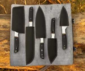 Ensemble de couteaux de chef professionnels de haute qualité avec manche en corne de bœuf en acier au carbone, logo personnalisé, kit de couteaux de cuisine japonais - Product Image 4