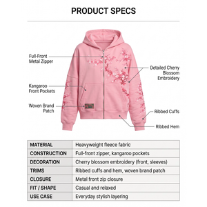 Sweat-shirt à capuche rose brodé de fleurs pour femme, imprimé intégral personnalisé, coupe oversize, pour le marché américain, OEM - Product Image 5
