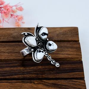 Buffalo Turquoise <b>Ring</b> Sterling Silver <b>Nature</b> <b>Inspired</b> White Black Stone Jewelry Gift for Her - Product Image 2