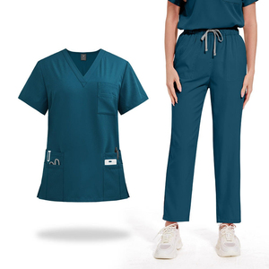 Grey Medical <b>Scrubs</b> Set Women Hospital Uniform <b>Nursing</b> <b>Scrubs</b> V Neck Top Pants Healthcare Workwear Uniform - Product Image 3