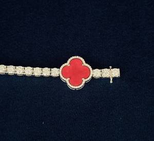 Pulsera de tenis de lujo de plata de ley 925 con trébol rosa y piedras de moissanita de corte brillante redondo, estilo hip hop, unisex - Product Image 5