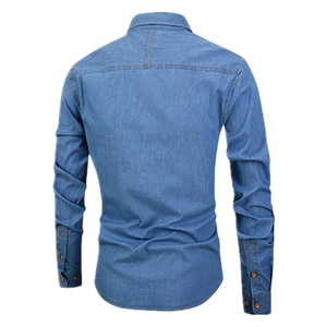 Camisas de Algodón 100% para Hombre de Alta Calidad al por Mayor, con Aspecto Desgastado, Modernas, de Manga Larga, Informales, de Mezclilla - Product Image 2