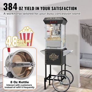 Macchina per Popcorn da 850W con Carrello, Pentola da 8 oz, 48 Tazze per Ciclo, Macchina Temperata per la Preparazione del Mais - Product Image 3