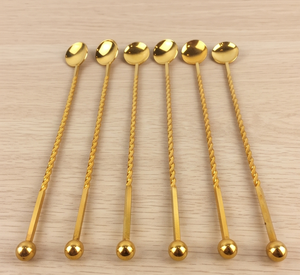 Cuillères à cocktail en acier inoxydable plaqué or de qualité supérieure, cuillères de bar classiques pour mélanger et remuer les boissons, ensemble d'outils de bar - Product Image 1