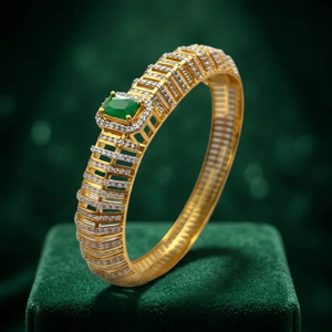 Brass Gold Plated Green Emerald Bangle <b>Bracelet</b> Zircon <b>Crystal</b> Kada Indian Bridal Jewelry For Women Wedding Bangles - Product Image 3