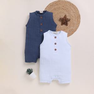 Premium Quality Organic <b>Muslin</b> Half Romper Pack of 2 Navy + Icemelt <b>Baby</b> Rompers - Product Image 1
