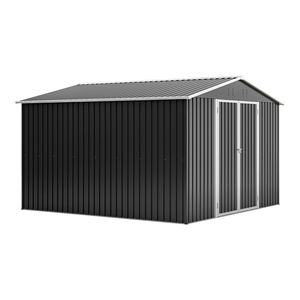 10x10ft extérieur utilitaire en métal hangar de stockage d'outils portes verrouillables structure de cadre mise à jour noir grand abri de jardin pour arrière-cour - Product Image 1