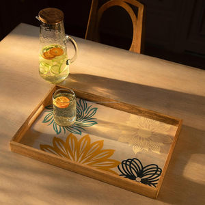 Plateau en bois fleuri fabriqué à la main meilleure qualité plateaux de service rectangulaires à imprimé floral en bois pour hôtel Restaurant qualité supérieure - Product Image 2