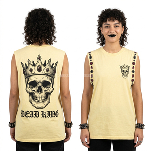 Custom Dead <b>King</b> <b>Crown</b> Skull Tank Top Women Sleeveless Muscle T Shirt Yellow Studded Armhole Tee 180GSM Cotton Wholesale Supply - Product Image 1