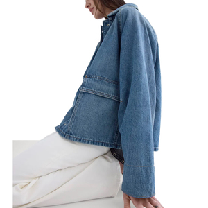 Top Trending Women's <b>Cropped</b> <b>Denim</b> <b>Jacket</b> Boxy Fit Organic Cotton Casual Fashion Outerwear Custom Private Label OEM Manufacturer - Product Image 3