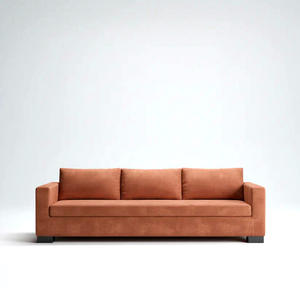 Sofá Urbano Moderno de 3 Plazas, Tapizado en Tela Terracota, con Brazos Ajustables y Patas de Madera Oscura - Product Image 1