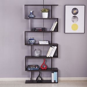 Modern S-Shaped Z Shelf <b>Bookcase</b> 6- Shelf Multifunctional <b>Wooden</b> Storage Display Stand for Living Room & Hotel Application - Product Image 2
