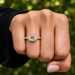 Bague de mariage de luxe en or massif 10K 14K avec diamant de laboratoire taille marquise, sertie en cathédrale est-ouest, 1,35 CTW, certifiée IGI, ODM - Product Image 2