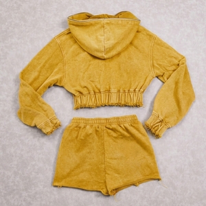 Ensemble court à capuche délavé à l'acide pour femme de haute qualité, logo personnalisé, streetwear premium, fabricant, vente en gros, prix abordable - Product Image 2