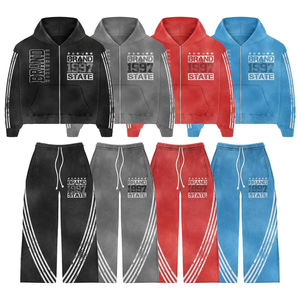 100% Cotton Hoodie Jogger Set Men Red Two Piece Tracksuit DTF Print Zipper Hoodie Flare <b>Trouser</b> Set - Product Image 1