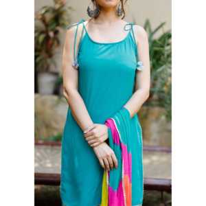 Traje de Chifón Teñido Anudado Transpirable para Mujer Lavish Blooming Rama Green Disponible en Talla XS - Product Image 1