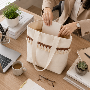 Luxury Cotton <b>Canvas</b> Bohemian Style Shoulder Tote <b>Bag</b> Tassel Lace Eco Friendly Lightweight Reusable Shopping Travel Daily Carry - Product Image 4