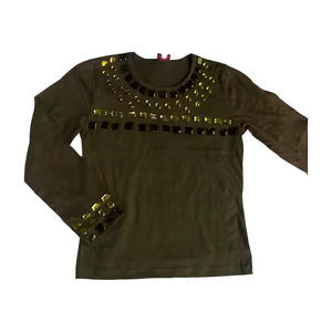 Camiseta de punto informal con cuello de pico de algodón 100% para mujer, camiseta de verano de manga larga con estampado de estilo básico de talla grande, venta completa, lavado con enzimas - Product Image 3