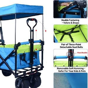 Carrello Pieghevole Robusto con Tettuccio Rimovibile, Ruote Grandi da 4 Pollici per Tutti i Terreni, Freno e Maniglia Regolabile per Uso in Spiaggia - Product Image 5