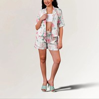 Ensemble de pyjama floral respirant et écologique 100 % coton pour femme, coupe ajustée, style A, léger, fabriqué en Inde
