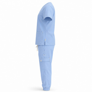 DRAVELLE Ensemble de blouses bleu clair pour femmes, haut à col en V avec poches et pantalon cargo, uniformes d'hôpital - Product Image 3