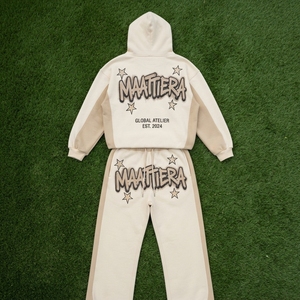 Custom <b>Women</b> Cream Oversized Hoodie and Wide Leg <b>Sweatpants</b> Two Piece Graphic Streetwear Tracksuit Set - Product Image 5