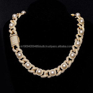 Collier gourmette cubaine en perles avec diamant Moissanite, en argent sterling 925, bijoux de luxe glacés pour femme, vente en gros - Product Image 1