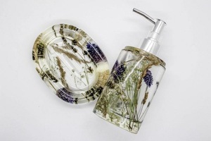 ILAHI's Sky <b>Blue</b> Luxury Acrylic Resin Three-piece Modern Portable <b>Bathroom</b> Set Flower Design Decorative Home <b>Accessories</b> Uttar - Product Image 4