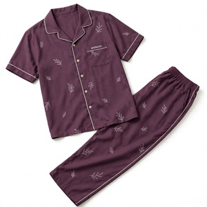 Ensemble de pyjama classique léger pour homme Amkoor, manches longues, violet, uni, 100% coton, vêtements de nuit décontractés, vêtements d'été, lavable en machine - Product Image 2