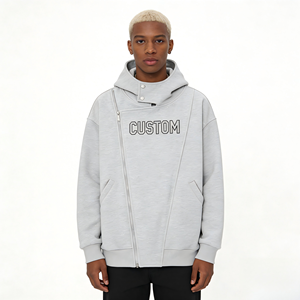 Sudadera con capucha y cremallera personalizada para hombre, oversize, gris claro, de algodón French Terry, casual, con efecto desgastado, estilo lavado - Product Image 1