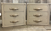 Coffre de rangement vintage antique en cuir beige à 4 tiroirs, avec clous en laiton, meuble de luxe en bois pour salon, bar à domicile, hôtel