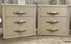 Beige Leather Trunk Drawer Cabinet Antique <b>Storage</b> Chest Brass Studded Wooden <b>Sideboard</b> Home Furniture Luxury Decor - Product Image 2