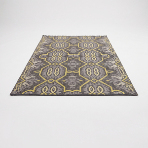 Alfombra de Lana con Medallón Geométrico Color Mostaza Gris, Diseño Moderno de Rejilla, Ecológica, Antideslizante, para Sala de Estar u Hotel - Product Image 2