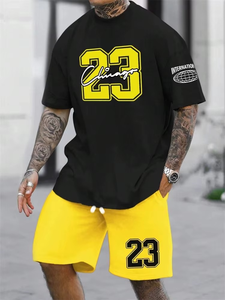 Mens 2-Piece <b>Knitted</b> Polyester/Cotton T-Shirt <b>Set</b> Slim Fit Casual Summer Crew Neck Digital Printing 220-240 Grams Fabric Weight - Product Image 2