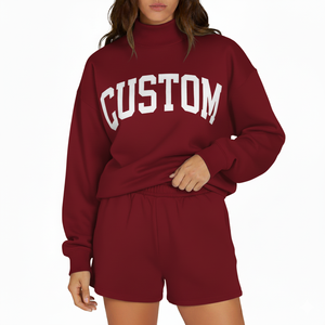 Conjunto de Invierno para Mujer con Cuello Alto y Pantalones Cortos, con Costuras Precisas, Tela de Forro Polar, Diseño Ecológico y Transpirable - Product Image 1