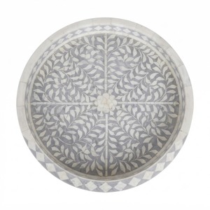 Plateau de service rond artisanal en os bleu rayé, plateau décoratif de luxe pour table basse, salon, décoration intérieure - Product Image 4