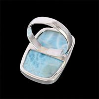 Cincin Perak Sterling 925 Asli Berhiaskan Batu Larimar Bentuk Persegi Panjang, Perhiasan Cantik Buatan Tangan, Hadiah Ulang Tahun Untuk Wanita