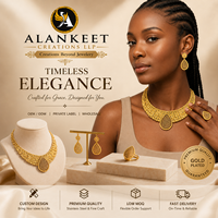Parure Classique Femme Éthiopienne en Laiton Plaqué Or 24K, Collier et Boucles d'Oreilles Goutte d'Eau, Chaîne Maille Cubaine, Bijoux Tendance