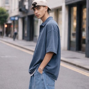 Camiseta Polo Extra Grande para Hombre, Estilo Vintage, Color Azul Marino, Algodón, Corte Holgado, Informal, Estilo Urbano - Product Image 4