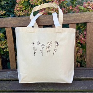 Embroidered Lotus Flower Cotton <b>Canvas</b> <b>Tote</b> Bag Zipper Closure Long Handles 15.5x14.5 Inches Lady Style Daily Use Shopping Bag - Product Image 6