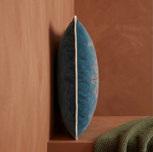 Cojín Decorativo con Estampado Geométrico en Terracota y Crema para Sillón y Sofá de Sala de Estar, Diseño BLOCK PRINT-BLUE 44x44 cm - Product Image 4