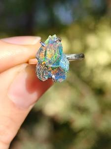 Mehrajudin Gems Original Halo Fire <b>Opal</b> Rough Engagement <b>Ring</b> 925 Sterling <b>Silver</b> Prong Setting Natural Black Welo Third Party - Product Image 3