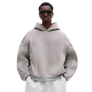 Sweat à capuche surdimensionné pour homme, personnalisable OEM, avec passepoil contrastant, logo personnalisé, coutures inversées, manches côtelées, pull-over - Product Image 4