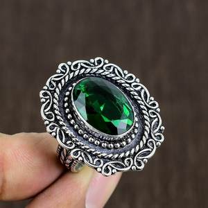 Faceted Emerald Ring Oxidized Sterling Silver <b>Boho</b> Statement Handmade Gemstone Jewelry Luxury Gift - Product Image 1