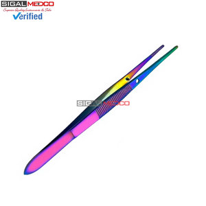 Pinces ophtalmiques chirurgicales multicolores en titane, 4 pouces, à lame dentelée droite, en acier inoxydable allemand de qualité supérieure - Product Image 3