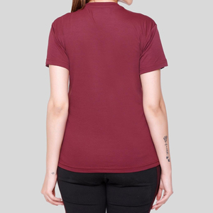 เสื้อยืดออกกำลังกายแขนสั้นผู้หญิง สีทูโทน แห้งเร็ว สำหรับฟิตเนสและออกกำลังกาย สีแดงเลือดหมู-ดำ เสื้อแรชการ์ดผู้หญิง - Product Image 4