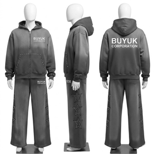 Chándales de calle de alta calidad para otoño, tallas grandes, ecológicos, con lavado ácido, diseño de pedrería y bordados, efecto descolorido por el sol, 100% - Product Image 3